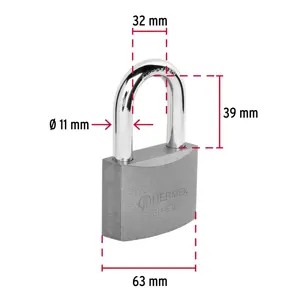 Candado de hierro 63 mm gancho largo en blíster, Hermex