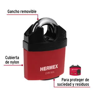 Hermex Candado de hierro 50 mm gancho protegido, llave anti-ganzúa