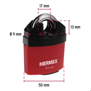 Hermex Candado de hierro 50 mm gancho protegido, llave anti-ganzúa