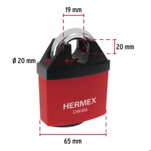 Hermex Candado de hierro 65 mm gancho protegido, llave anti-ganzúa