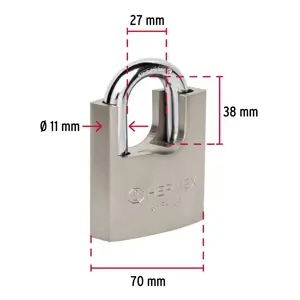 Hermex Candado de hierro 70 mm con coraza, llave anti-ganzúa