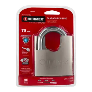 Hermex Candado de hierro 70 mm con coraza, llave anti-ganzúa