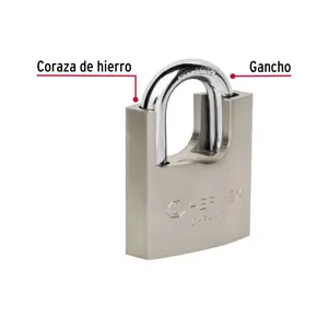 Hermex Candado de hierro 70 mm con coraza, llave anti-ganzúa