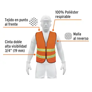 Truper Chaleco de seguridad naranja alta visibilidad con cierre