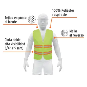 Truper Chaleco de seguridad verde alta visibilidad con cierre