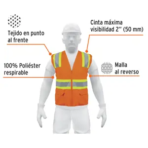 Truper Chaleco de seguridad naranja max visibilidad y 6 bolsas