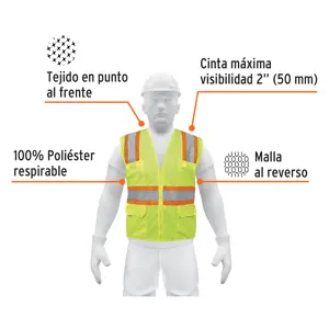 Truper Chaleco de seguridad verde max visibilidad y 6 bolsas