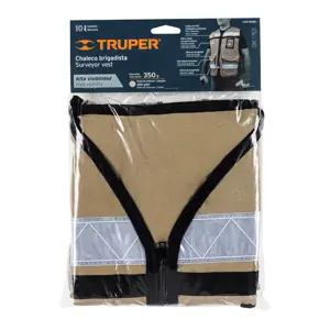 Truper Chaleco brigadista con cintas reflejantes, color beige