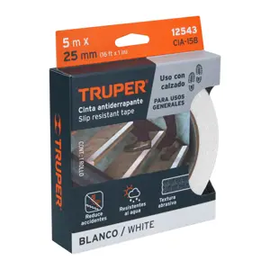 Truper Rollo de 5m de cinta antiderrapante blanca 25mm con abrasivo