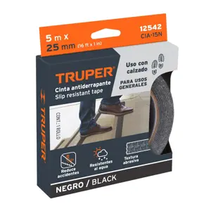 Truper Rollo de 5 m de cinta antiderrapante negra 25mm con abrasivo