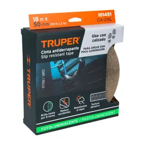 Truper Rollo de 18m cinta antiderrapante fotolumini. 50 mm abrasivo