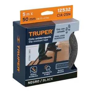 Truper Rollo de 5 m de cinta antiderrapante negra 50mm con abrasivo