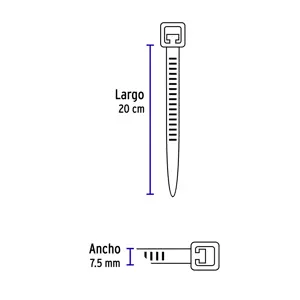 Volteck Bolsa c/10 cinchos plásticos 120 lb, 200 x 7.5 mm, naturales