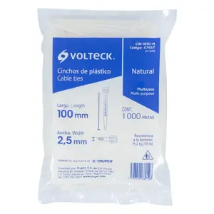 Volteck Bolsa con 1000 cinchos plásticos 18lb, 100x2.5 mm, naturales