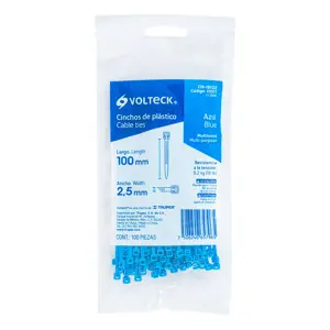 Volteck Bolsa con 100 cinchos plásticos 18 lb, 100 x 2.5 mm, azules