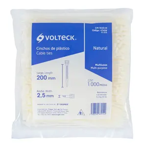 Volteck Bolsa con 1000 cinchos plásticos 18lb, 200x2.5 mm, naturales