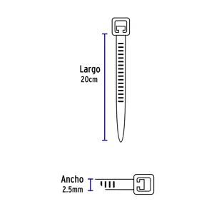 Volteck Bolsa con 100 cinchos plásticos 18 lb, 200x2.5 mm, negros