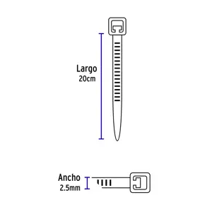 Volteck Bolsa con 1000 cinchos plásticos 18 lb, 200x2.5 mm, negros