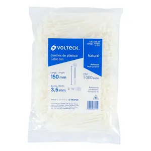 Volteck Bolsa con 1000 cinchos plásticos 40lb, 150x3.5 mm, naturales