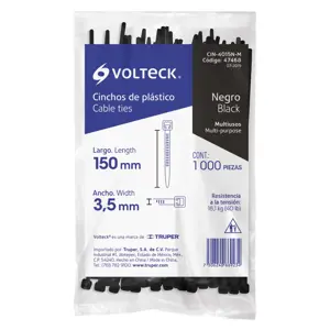 Volteck Bolsa con 1000 cinchos plásticos 40 lb, 150x3.5 mm, negros