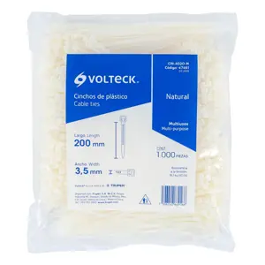 Volteck Bolsa con 1000 cinchos plásticos 40lb, 200x3.5 mm, naturales