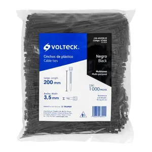 Volteck Bolsa con 1000 cinchos plásticos 40 lb, 200x3.5 mm, negros