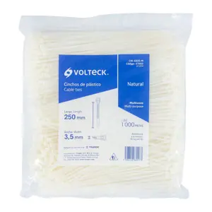 Volteck Bolsa con 1000 cinchos plásticos 40lb, 250x3.5 mm, naturales