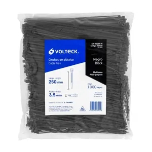 Volteck Bolsa con 1000 cinchos plásticos 40 lb, 250x3.5 mm, negros