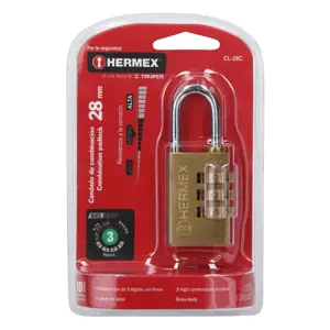 Hermex Candado de combinación 28 mm cuerpo de latón en blíster