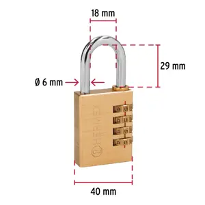 Hermex Candado de combinación 40 mm cuerpo de latón en blíster