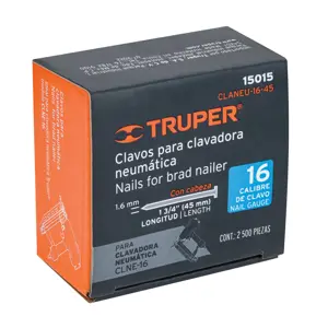 Caja con 2500 clavos calibre 16, 45 mm para CLNE-16, Truper