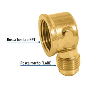 Codo para estufa a 90° de latón de 3/8 x 1/2