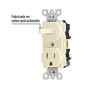 Volteck Interruptor de palanca con contacto, Standard, marfil