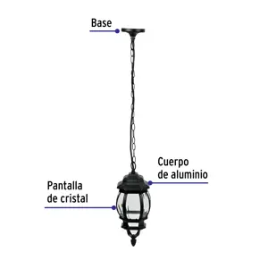 Volteck Arbotante tipo farol tradicional colgante p/exterior, negro