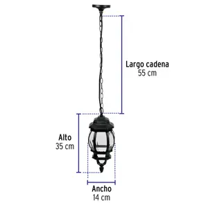 Volteck Arbotante tipo farol tradicional colgante p/exterior, negro