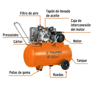 Compresor de aire,con banda,horizontal 120L 4HP, 220V Truper