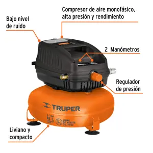 Compresor libre de aceite compacto 12L, 1HP 127V Truper