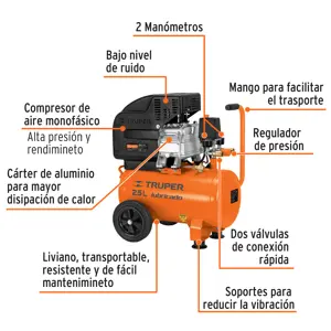 Kit Compresor de aire 25L 3HP, manguera y pistola, Truper