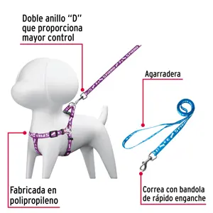 Correa con pechera para perro, 1 cm ancho, Fiero