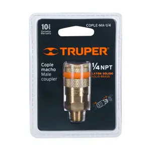 Cople de latón, cuerda 1/4 NPT, macho, Truper