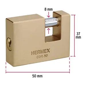 Hermex Candado antipalanca, 50mm, cuerpo de latón llave tradicional