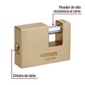 Hermex Candado antipalanca, 50mm, cuerpo de latón llave tradicional