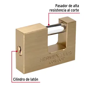 Candado antipalanca 60 mm cuerpo de latón, Hermex Basic