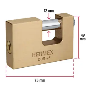 Hermex Candado antipalanca, 75mm, cuerpo de latón llave tradicional