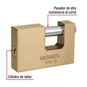 Hermex Candado antipalanca, 75mm, cuerpo de latón llave tradicional