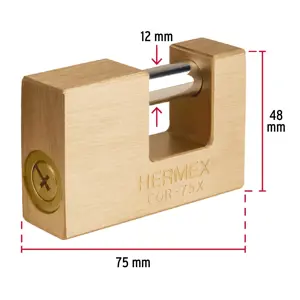 Hermex Candado antipalanca, 75mm, cuerpo de latón, llave tetra