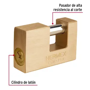 Hermex Candado antipalanca, 75mm, cuerpo de latón, llave tetra