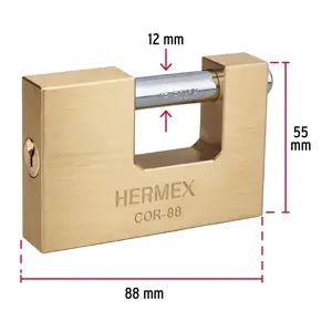 Hermex Candado antipalanca, 88mm, cuerpo de latón llave tradicional