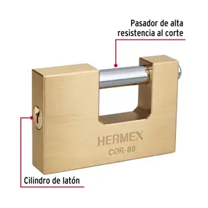 Hermex Candado antipalanca, 88mm, cuerpo de latón llave tradicional