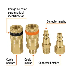 Truper Juego de 4 piezas, coples y conectores rápidos de latón